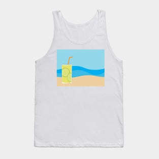 Lemonade glass on Brown sand and Blue sea background Tank Top